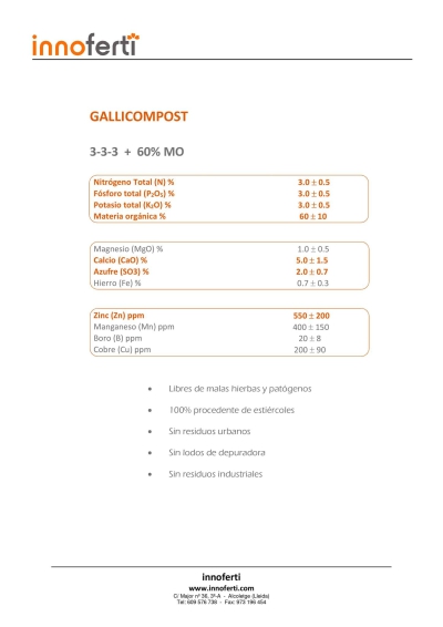 FERTILIZACIÓN O ABONADO DE OLIVAR DE UN PIE - GALLICOMPOST (Innoferti)